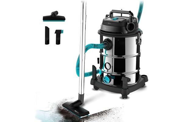 Cecotec Aspirateur pour Solides et Liquides de 30 L Conga Rockstar Wet & Dry Steel Pro. 1600 W, 23 kPa, Système de Drainage, Aspirateur et Souffleur, Structure Métallique, Roues, Rayon d'Action de 5m.