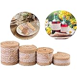 KINRIKA Juteband mit Spitze,Vintage Leinwand Spitzenband für Nähen DIY Handwerk Hochzeit Party Weihnachten Deko