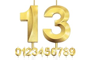 MAKOTO NOBU 13th Birthday Candle, 3D Design Gold Glitter Number Candles, Cake Topper Decorations, Cake Candle for Birthday Party, Wedding Anniversary, Baby Shower, Party Decoration
