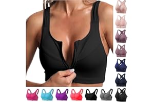 Angxiwan Sports Bras for Women UK High Impact Zip Front Wireless Bra Ladies Plus Size Crop Top Vest Padded Seamless Activewear Bras for Yoga Gym Workout Fitness