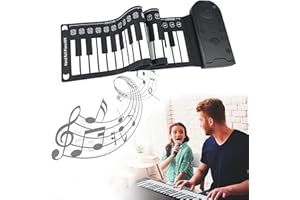 MOVKZACV 49 Keys Rollup Piano, Soft Flexible Foldable Piano Electronic Piano Keyboard with External Power Adapter for Children Kids Beginners.(Black/Silver/White)