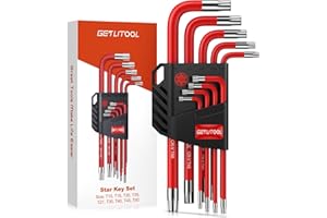 GETLITOOL 9pcs Llave Torx, Juego de Llave Torx Profesional T10, T15, T20, T25, T27, T30, T40, T45, T50, Marca de Tamaño，Llave Hexagonal Acero al Cromo Vanadio para Reparación de Bicicletas