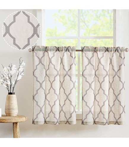 Home Tresor Coppia Tende A Fiori Bianchi Mod. Ary - 60x150 Cm, Perfette Per Cucina E Soggiorno