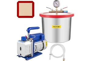 VEVOR Vakuumpump 26,9 x 10,2 x 20,6 cm enstegs vakuumpumpsats 7,57 L silikon epoxiavgas med enstegs vakuumpump, luftförskjutn