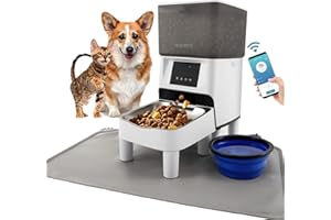 WHDPETS Distributeur Croquettes Chat Automatique 4L, Distributeur de Nourriture 10 Repas/Jour Programmable avec Minuterie, WiFi Connecté-App,10S Enregistrer Mangeoire Automatique Hauteur Réglable+ Tapis, Bol