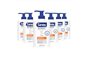 Sanex Expert Skin Health Sensitive Liquid Hand Wash 250ml x 6, Sensitive Hand Wash, SLS Free, Locks in Natural Moisture, Hand Wash to Protect Microbiome, Prebiotic and Postbiotic Complex