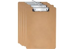 ‎AUSYIWI AUSYIWI Klemmbrett A4 | 5er Schreibbrett aus Holz | mit Gummierter Metallklemme | Hartfaser, für Büro, Küche und Werkstatt