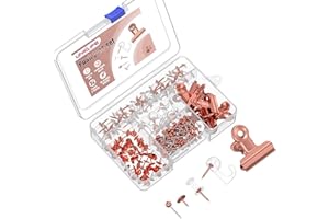 Uniclife 200 Pcs Rose-gold Push Pins, Rose-gold Thumb Tacks for Wall, 5 Style Push Pins for Cork Board & Bulletin Board, Thumbtacks Wall Hooks Set for Pictures Photos Notes Art and Décor