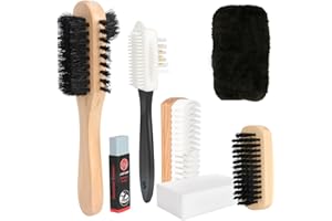 LHOEST 7-częściowy zestaw do pielęgnacji obuwia do skóry zamszowej, nubukowej, szorstkiej, gładkiej, zawierający szczotkę do zamszu, szczotkę do czyszczenia butów, szczotkę do skóry, gumkę, ściereczkę