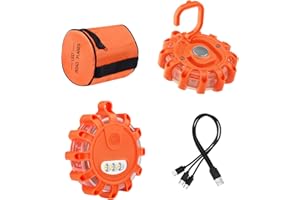 MUGUST LED Road Flares Rechargeable USB Flashlight Emergency Safety Warning Light Kit with 9 Flash Modes,2 in 1 Charging Cable for Car Truck RV Vehicles Boat with Magnetic Base & Hook (2 Pack)