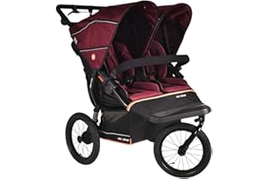 OUT N ABOUT Out'n'About Nipper Double V6 Plus Pushchair with Raincover, Certified Running Buggy, Lightweight One-Hand Fold All-Terrain Twin Stroller Pram with Suspension, 14” Air-Filled Wheels (Brambleberry Red)