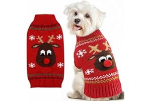 FEUVOIS Jersey Navidad Perro Ropa Navidad Perro Navidad Mascotas Suéter Perros Gato Traje Navidads Punto Disfraz Navidads Perros Jersey Navideño para Cachorro Pequeño Mediano Grande(Rojo,S)