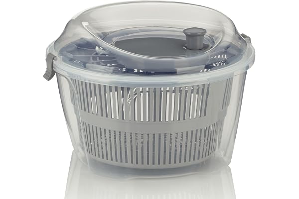 kela Essoreuse à Salade avec Couvercle 24,5 cm, Rotation à Gauche et à Droite, Salad Spinner, passoire en Plastique pour essoreuse à Salade ou passoire pour légumes, Fruits, Penne, MAILIN, Gris