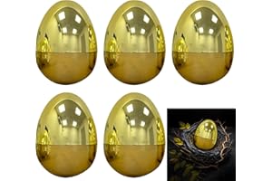 SRVERTEX Jumbo-Ostereier, 10 cm hoch, Kunststoff, goldfarben, groß, Ostereier-Scharnierverschluss, leer, befüllbarer Korbfüller, Oster-Deko-Jagd-Spielzubehör, 5 Stück