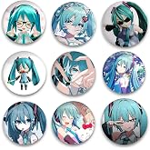 Hatsune Miku 44mm Buton Rozet Seti - 9'lu Vocaloid Anime Tasarımlı Metal Pin Seti