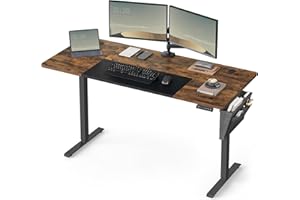 SONGMICS Scrivania Regolabile in Altezza, Scrivania Elettrica per Lavoro in Piedi, 60 x 140 x (72-120) cm, 4 Altezze di Memoria, Tasca Portaoggetti, Marrone Vintage e Nero Opaco LSD016X01