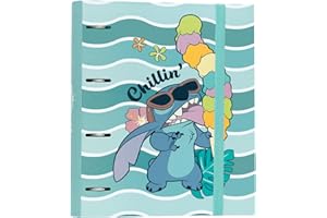 Grupo Erik Carpeta Anillas A4 Stitch - Archivador 4 Anillas de Tapa Dura y Banda Elastica | Stitch Regalos, Archivadores Escolares para Niños y Niñas