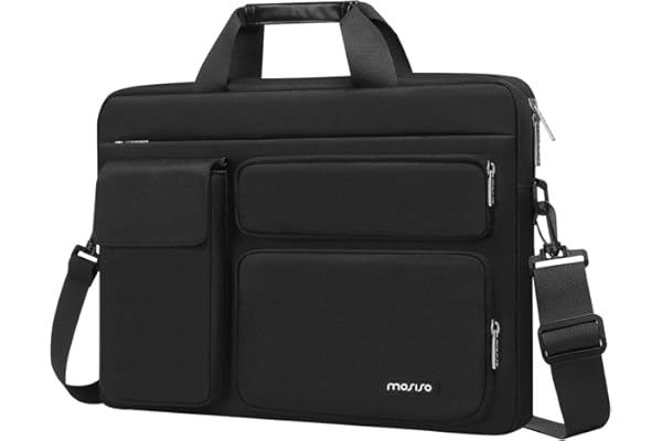 MOSISO Sacoche Ordinateur Portable 16 Pouces,Compatible avec MacBook Air 15/Pro 16 M5 M4 M3 M2 M1,15-15,6" Notebook avec 2 Surélevé&1 Rabat&1 Poche Horizontale&Poignée&Ceinture,Noir