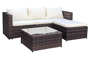 EVRE CosmoLiving Rattan Outdoor Garden Furniture Set Brown Black Malaga Cushion Patio Lounge (Brown)