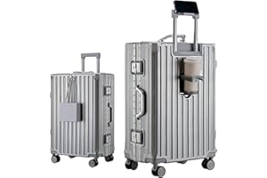 yuweijie Multifunktions Koffer Klein Alu-Rahmen Hartschale Trolley Reisekoffer Handgepäck Zwillingsrollen ZahlenSchloss(Silber, 55cm,45L)