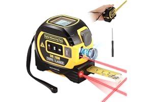 Neulriscn Laser Tape Measure, 3 in 1 Digital Laser Distance Measurement Tool, LCD Display, 196FT/60M Laser Measure, 16FT/5M Tape Measure and Cross Line Laser, M/In/Ft, Measuring Distance, Area, Volume
