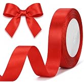 OWill Red Satin Ribbon 20mmx22m Double Sided for Christmas, Gift, Cake Decoration, Sewing Projects, Party Balloons and Bows