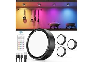 VLOEE Spot LED Couleur Sans Fil Rechargeable USB， Batterie de 2400mAh Lampe de Placard RGB avec Telecommande Éclairage Vitrine LED Noir Lumiere Cuisine Sous Meuble Autocollant Lampe Sous Etagère à Piles