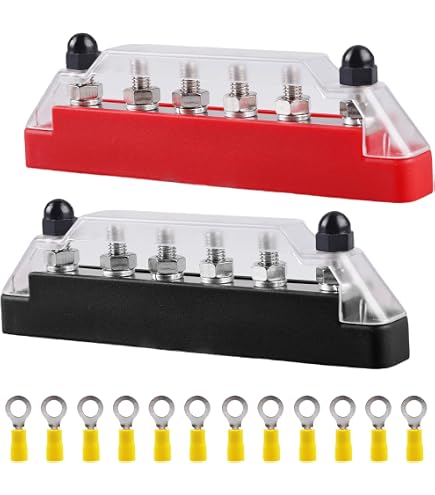 Umelee 2x Stroomverdelerblok 150A - Handig Busbar-systeem Voor 12V-48V DC Met 6 Aansluitingen En Beschermkap, Ideaal Voor Camper, Boot, Jacht Of Zonnepaneel
