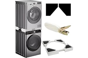 Gsakskdsap Kit de Apilamiento Universal para Lavadora y Secadora, Marco Conexión Lavadora Secadora con Cuerda Trinquete, Marco Intermedio Ajustable para Torre Lavadora Secadora (49-75 cm)