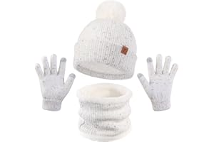 OZERO Kinder Winter Set (6-12 Jahre) - Strickmütze Loop Schal Thermo Handschuhe mit Fleece-Futter,Rutschfeste Handschuhe, Warmes 3er Set für Jungen & Mädchen,Outdoor Spielen & Kindergarten
