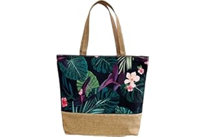 MTBRICEY Borsa da Spiaggia per Tropicale Hawai per Donne Sacchetto di Tela Estiva con Cerniera Grande Borsa Sportiva con Spalle Borse per Palestra per Vacanza Palestra Viaggio Quotidianamente Spiaggia