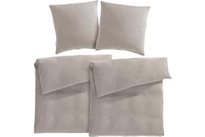 ‎PURE LABEL Pure Label Musselin Bettwäsche 135x200 4 teilig bestehend aus Bettbezug 135 x 200 cm 2er Set + Kissenbezug 80x80 cm 2er Set aus Baumwolle - Traumhaft kuschelige Bettwäsche-Sets in Taupe