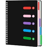 HAKACC Spiral Notebook, DIN A4, Hardcover, Spiral Notebook, 21 x 29.7 cm, Notepad with Divider for Work, School, Writing, Bla