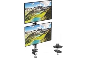 WALI Braccio Monitor Doppio per Schermo TV LED LCD fino a 27 Pollici, Verticale Braccio Monitor Scrivania con Base Passacavo Opzionale (M002XLS), Nero