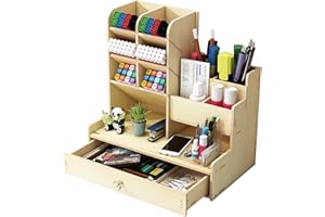 Hggzeg Organizer da scrivania in legno fai da te da te per cancelleria, grande capacità, con cassetto per casa, ufficio e scuola (B17 acero bianco)
