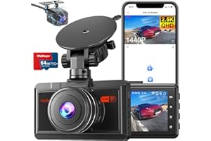 WeBeqer Dashcam Auto Vorne Hinten 2.5K+1080P, Dashcam Auto Camera mit WiFi App 64G SD Karte, Dash Cam Auto Nachtsicht, WDR, 170°+140°Weitwinkel, Parküberwachung, G-Sensor, Loop-Aufnahme