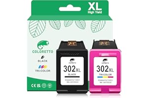COLORETTO 302XL Cartucho de Tinta para HP 302 XL Negro y Color para Deskjet 3639 3630 3633 3634 3636 1110 2130 OfficeJet 3830 3831 3833 3834 4650 4656 Envy 4520 4522 4523 4524 4527 Remanufacturado