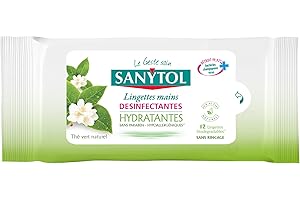 Sanytol - Lingettes Désinfectantes Hydratantes Mains - Bactéricide, Virucide, Fongicide - Sans Rinçage - Parfum Thé Vert - Format Compact Pratique - x 12 - Lot de 4