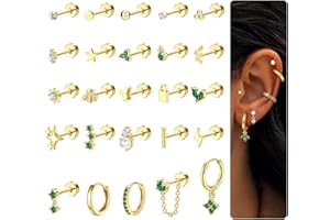 CASSIECA 25Pcs Piercing Oreja Pendientes Acero Inoxidable Mujer Pendientes Aro Pequeños Conch Tragus Pendientes Plata Dorados Piercing Oreja Cartílago Piercing Helix Piercing Tragus
