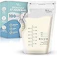 Yum Yum's 100 Pcs x 250ml Breast Milk Storage Bags - Disposable No-Leak Pouches w/Secure Double Zipper Seal & Pour Spout - Pre-Sterilised Freezer Bags - Easy Labeling for Date & Volume