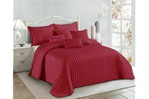 PRIME LINENS 3 Piece Quilted Bedspread Embossed Pattern Comforter Bedding Set Bed Throw with Pillow Shams (Pom Pom Red, King)