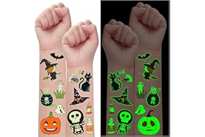 Leesgel Halloween Tattoos für Kinder, 250 Leuchtende Temporäre Kindertattoos als Halloween Deko, Party Mitgebsel, Accessoires für Kindergeburtstag, Kostüme und Kleine Geschenke