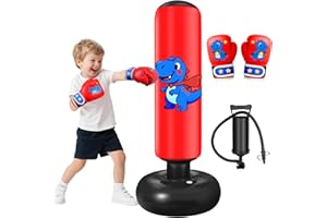 Sac de Frappe Enfant gonflable Oziral Kids Boxing Sandbag de 120 cm, adapté aux enfants de 3 à 8 ans est un choix idéal pour des sports comme la boxe, le taekwondo et le karaté le cadeau parfait Rouge