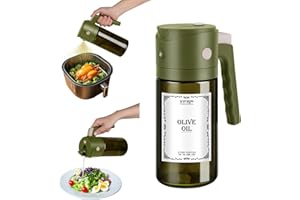 hoforife 18oz/552ml Glass Olive Oil Spray Bottle, 2 In 1 Olive Oil Dispenser for Cooking, Kitchen Gadgets for Air Fryer (Light Blockage)