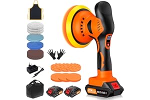 POHICOO Pulidora Coche Inalambrica, 8 Velocidades Variables,2800–6000 RPM, Pulidora Orbital con 2 Baterías de 21V 2.0 Ah y 21 Piezas Kit Pulido Coche Para el Cuidado de los Detalles del Automóvil