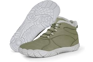 BIBHOLY Barefoot Hiking Boots for Winter, Womens Mens Slip On Snow Boots Zero Drop Minimalist Walking Boots Waterproof Warm Fur Lined Boots Unisex Five Finger Hike Shoes for Winter Hiking Outdoor