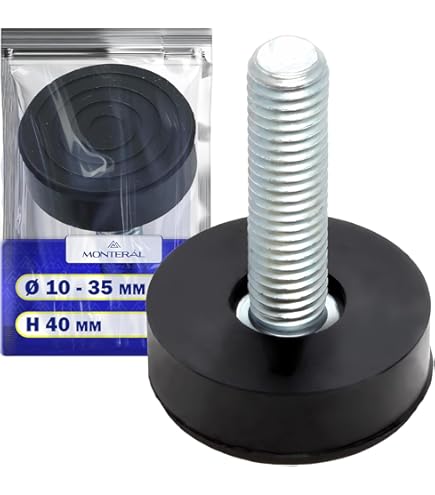 MONTERAL Gummifüße Für Waschmaschine 4er Set - Höhenverstellbar 40mm, Gewinde 10mm - Ausgleich Von Bodenunebenheiten