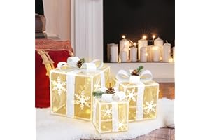 BigKing Cajas de Regalo Luminosas de Navidad, Cajas Artificiales Pre-iluminadas con Luces, Decoración Navideña para Interior del Hogar, Muy Adecuadas para Navidad, Bodas, Cumpleaños (Red de Diamantes)