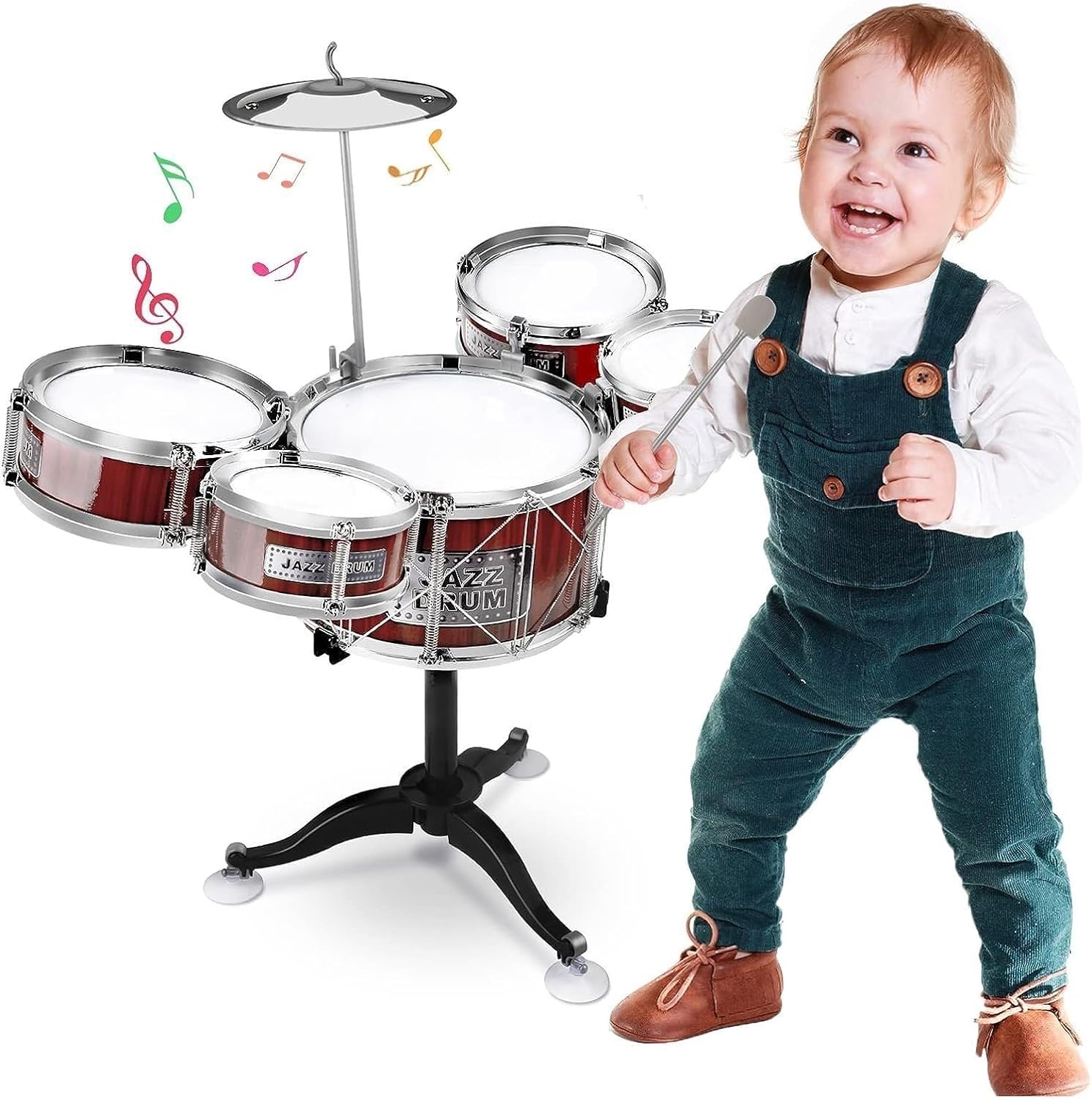 Batería para niños Batería Jazz Drum Set Batería Juguete para Niños Mini Drum Set Instrumentos Musicales con 5 Tambores 1 Plato 2 Palillos Instrumento Musical de Percusión Educativo (A)