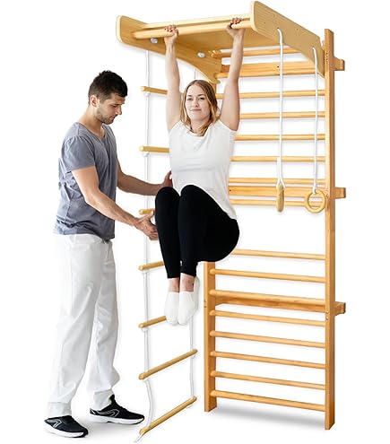 Espalier Mural Jeflex JCM8 Avec Barre De Traction Réglable - Station Fitness Enfants Et Adultes - Corde Anneaux Inclus